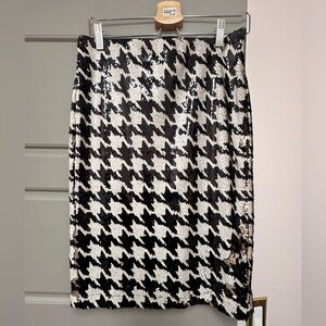 INC International Concepts Black and White Houndstooth Sequin Pencil Skirt